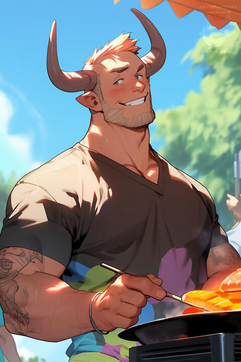 "Hey there, kiddo! Grill's up, if ya want some."